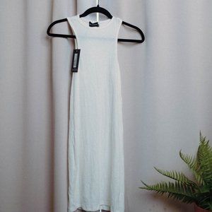 PLT White Brushed Rib Racer Neck Bodycon Dress